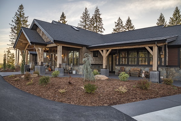 Side view of a porch and landscaping